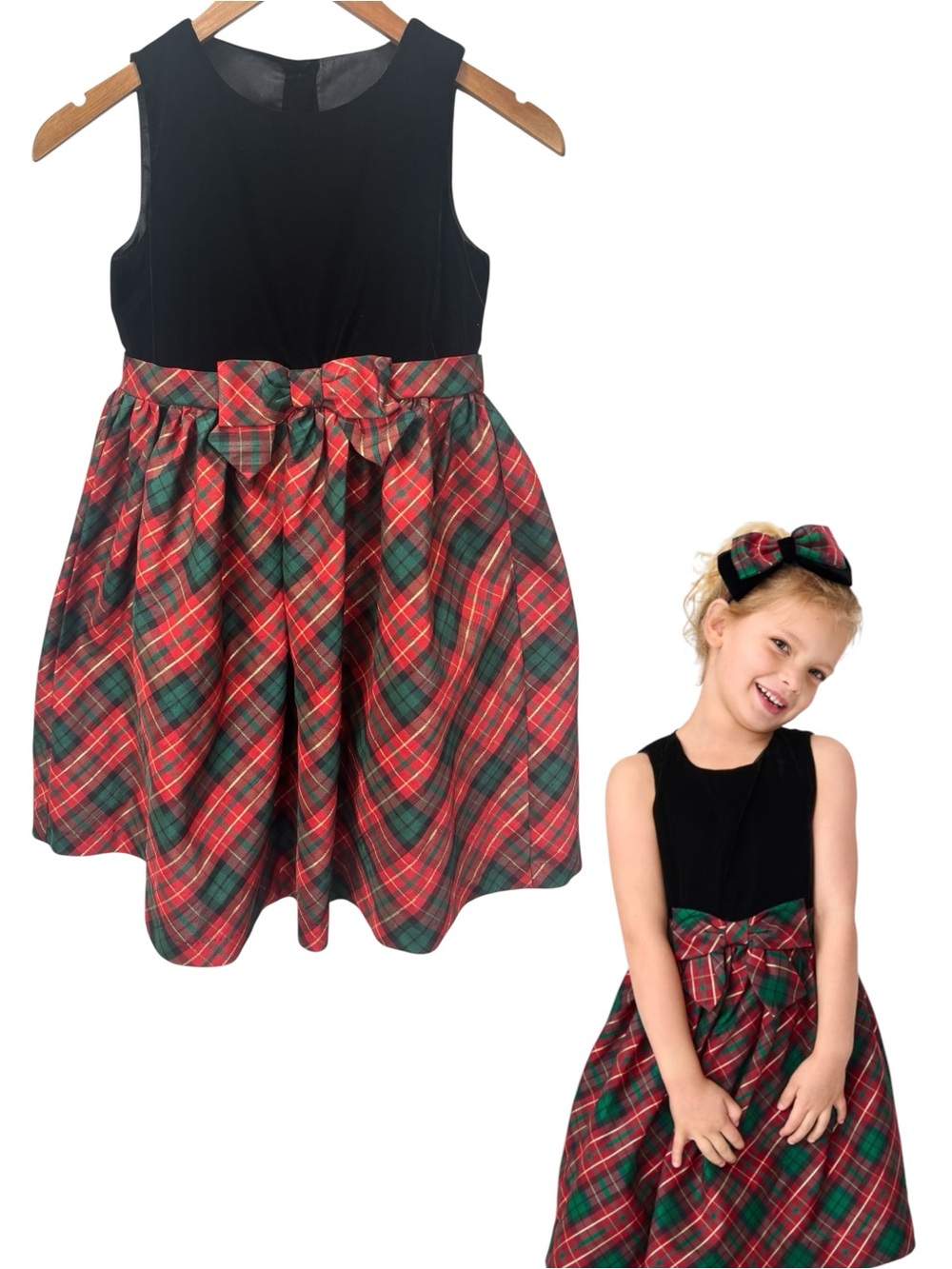 Gymboree Christmas Holiday Tartan Plaid Bow Sleeveless Fit & Flare Dress Size 8